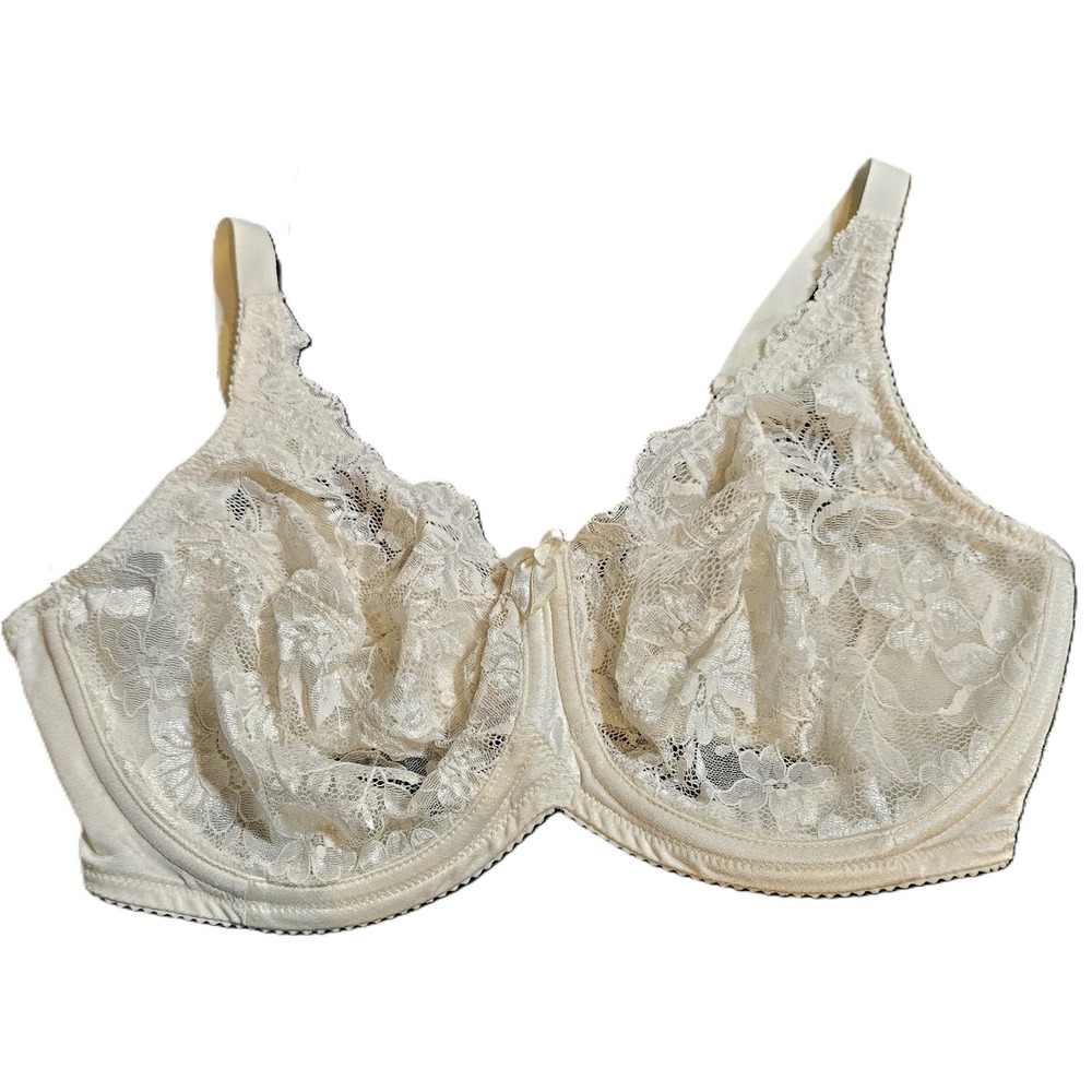 Lunaire Bra 38DD White Lace Unlined Full Coverage Underwire Supportive 1-01724